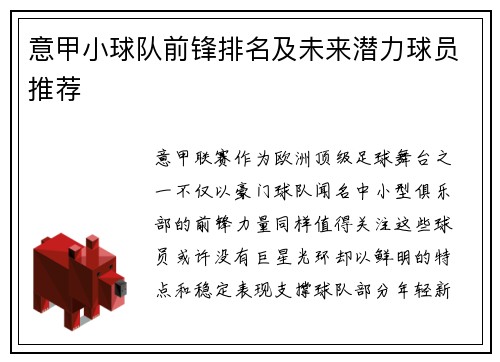 意甲小球队前锋排名及未来潜力球员推荐